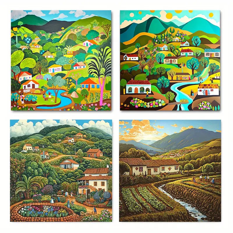 4pcs Harvest Life Calming Artwork HL  Wall Art Canvas Framed