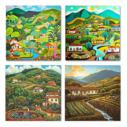 4pcs Harvest Life Calming Artwork HL  Wall Art Canvas Framed