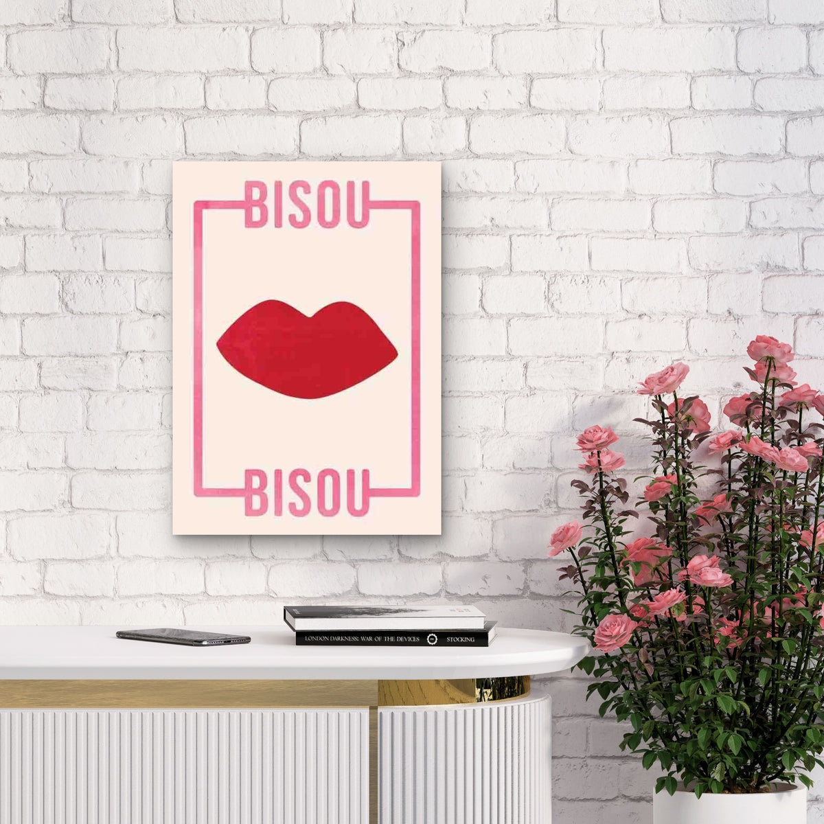 Minimalist Featuring Red Lips Metal Print Ready to Hang