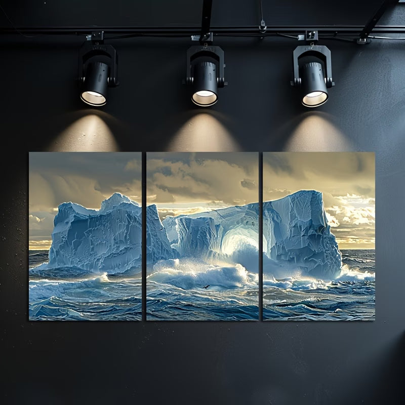 3pcs Iceberg Off The Coast Of Antarctica Wall Art Set Canvas Framed 50x70cm - High Quality Print 100% Australian Made Wall Canvas Ready to Hang