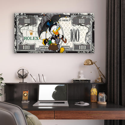 Rich Duck Dollar Bill Money Print Wall Art Canvas Office Home Framed 120x60cm
