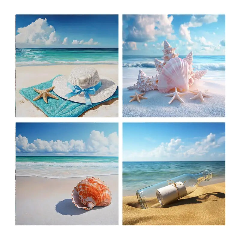 4pcsSeashell Collection Wall Art Canvas Framed