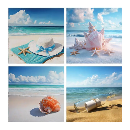 4pcsSeashell Collection Wall Art Canvas Framed