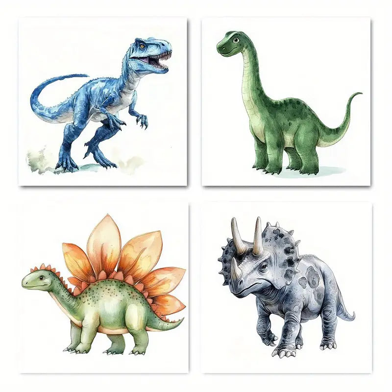 4pcs Watercolor Dinosaurs for Living Wall Art WD  Wall Art Canvas Framed