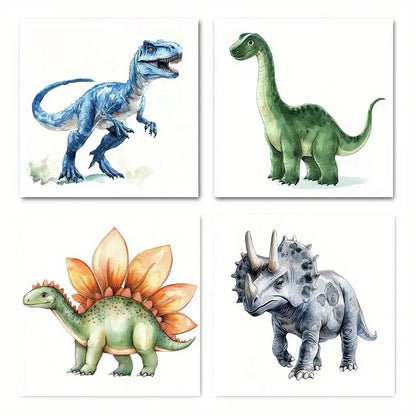4pcs Watercolor Dinosaurs for Living Wall Art WD  Wall Art Canvas Framed