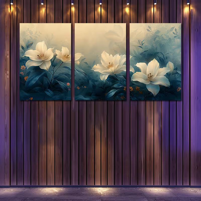 3pcs Elegant White Lily & Rose Floral Design Wall Art Set Canvas Framed 60x90cm - High Quality Print 100% Australian Made Wall Canvas Ready to Hang