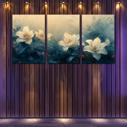 3pcs Elegant White Lily & Rose Floral Design Wall Art Set Canvas Framed 60x90cm - High Quality Print 100% Australian Made Wall Canvas Ready to Hang