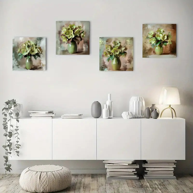 4pcs Flowers In Vasei Wall Art Canvas Framed