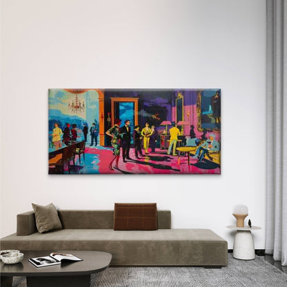 Elegant Party Scene in Vintage Wall Art Canvas Office Home Room Framed 120x60cm