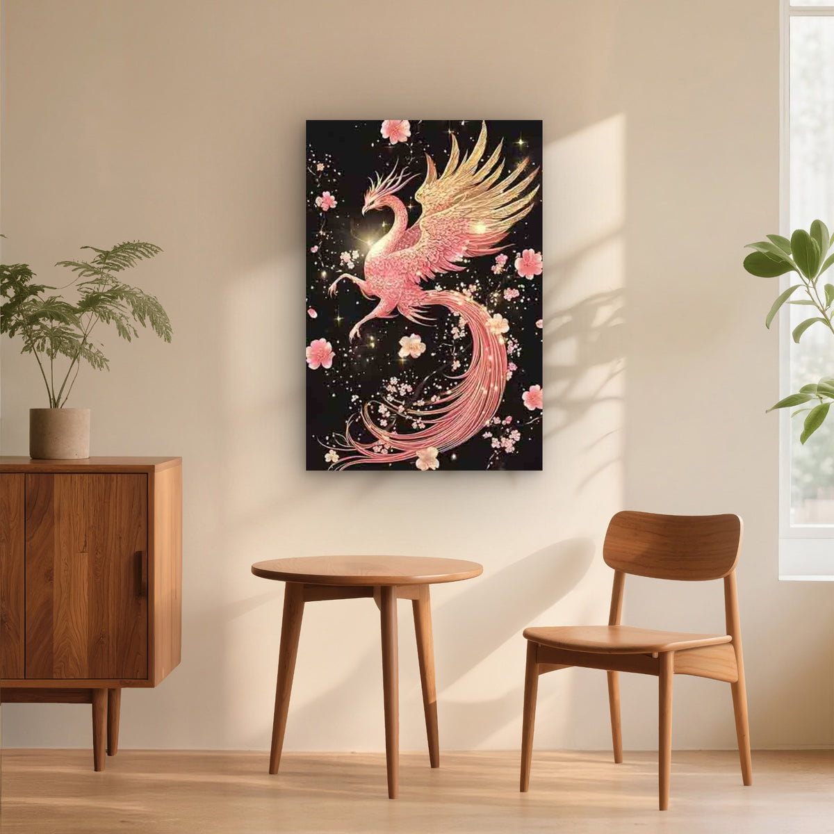 Elegant Pink Phoenix With Spread Wings 40x60cm Metal Print Ready to Hang
