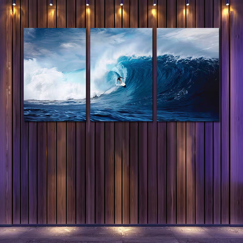 3pcs Extreme Surfing Theme Wall Art Set Canvas Framed 60x90cm - High Quality Print 100% Australian Made Wall Canvas Ready to Hang