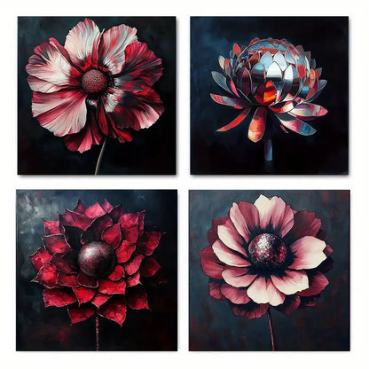 4pcs Disco Flower Trendy  Picture Wall Art Canvas Framed