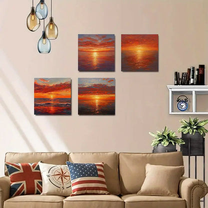 4pcs Orange Coast Room Decor   Wall Art Canvas Framed