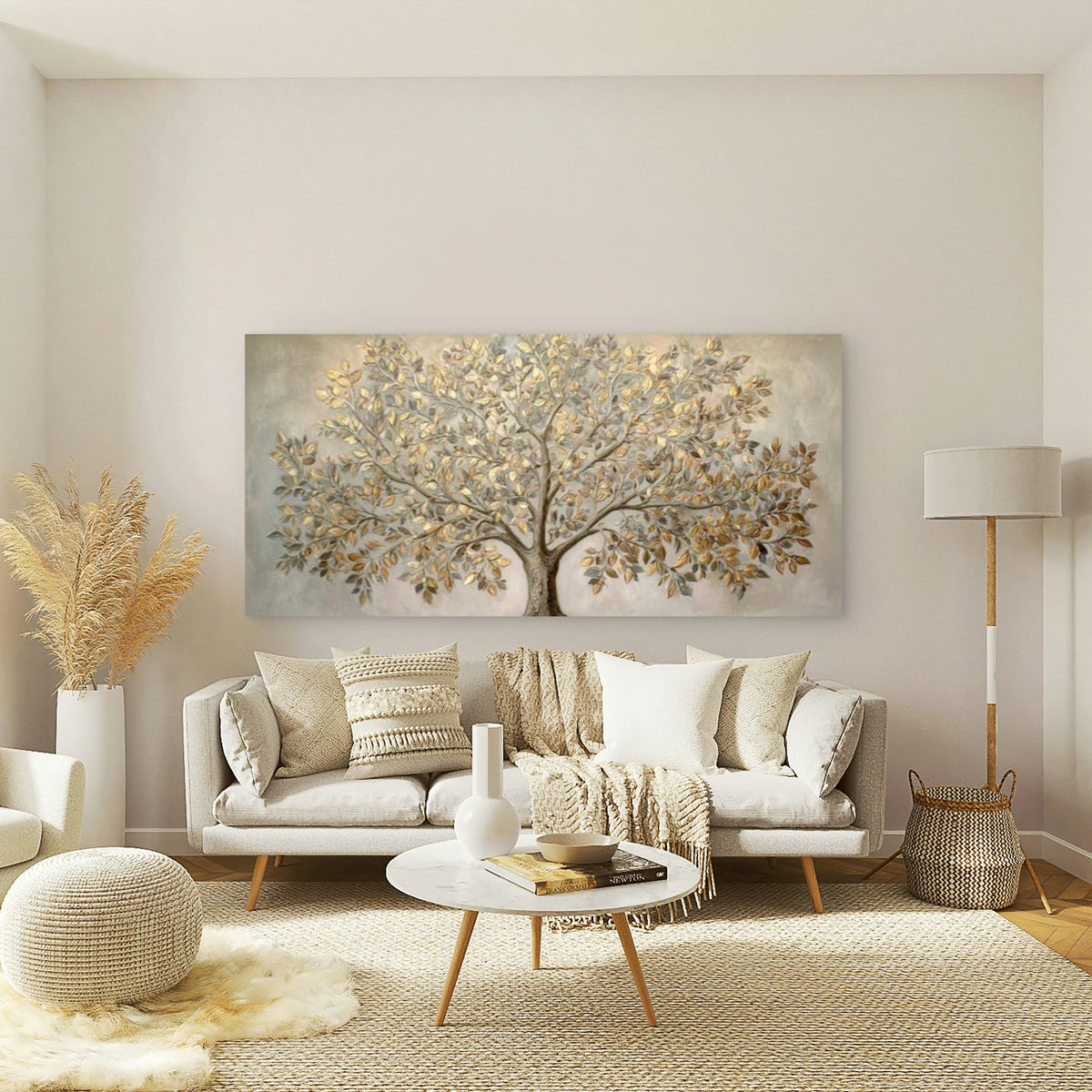 Elegant Metallic Tree Wall Art Canvas Office Home Room Framed 120x60cm