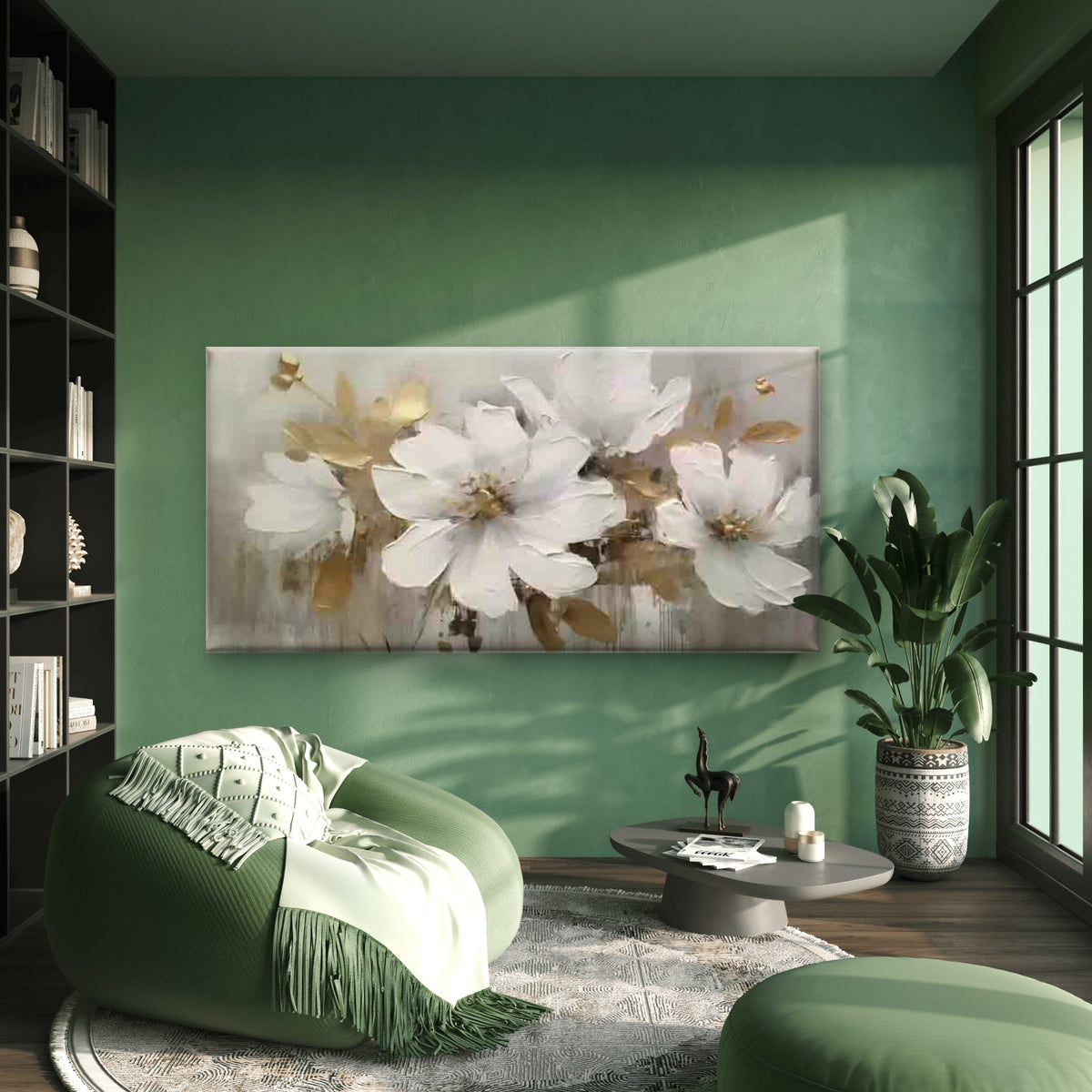 White And Golden Floral Wall Art Canvas Office Home Room Framed 120x60cm