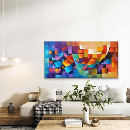 Vibrant Geometric Abstract Art Wall Art Canvas Office Home Room Framed 120x60cm