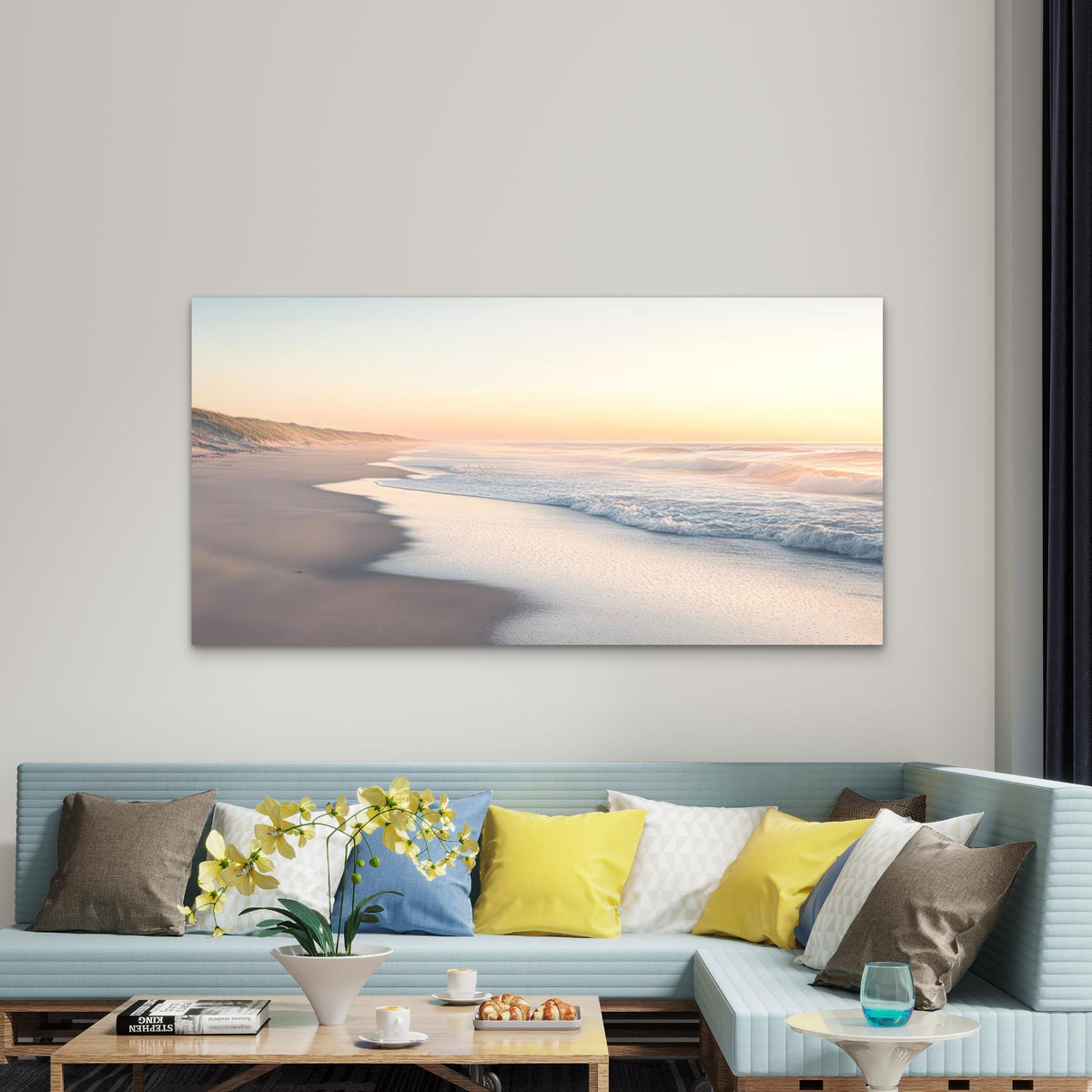 Featuring a Serene Beach Sunset Wall Art Canvas Office Home Room Framed 120x60cm