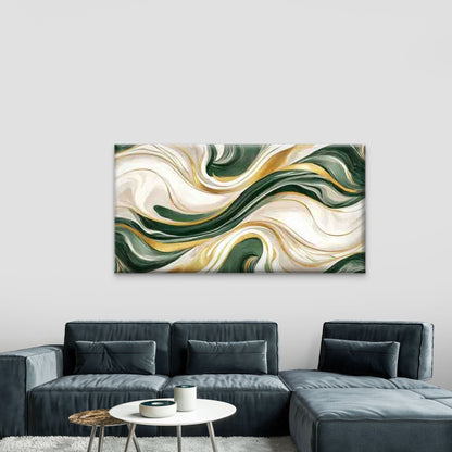 Abstract Waves in Green, White Wall Art Canvas Office Home Room Framed 120x60cm