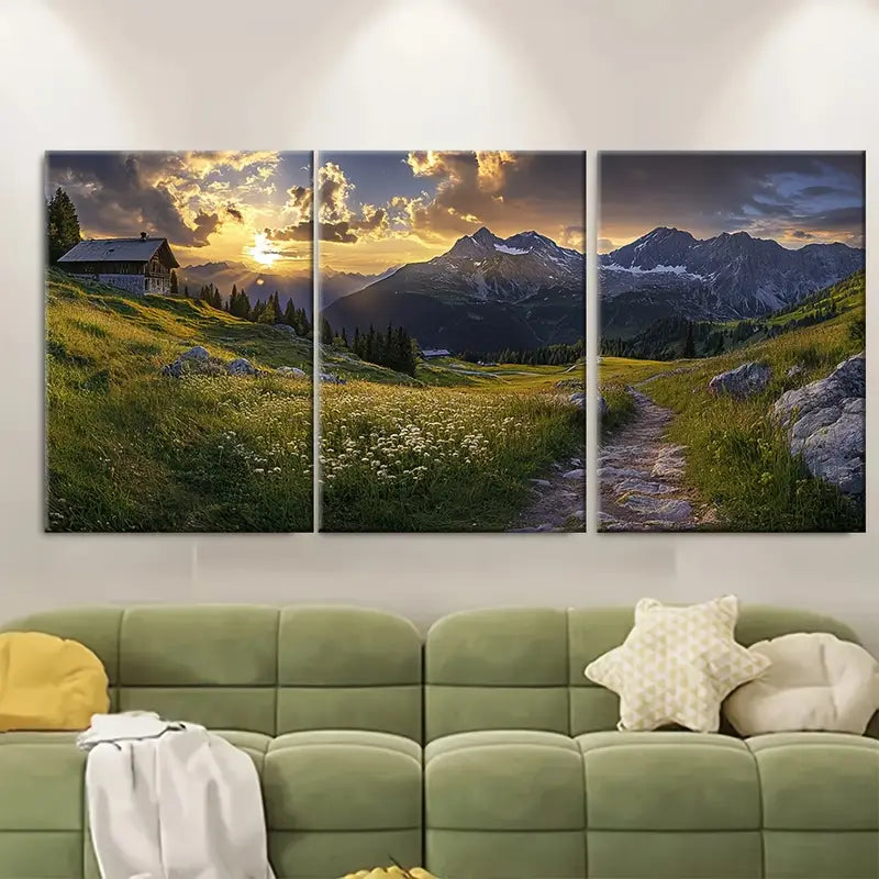 3pcs Obertauern Mountain Travel Landscape Wall Art Set Canvas Framed 60x90cm - High Quality Print 100% Australian Made Wall Canvas Ready to Hang