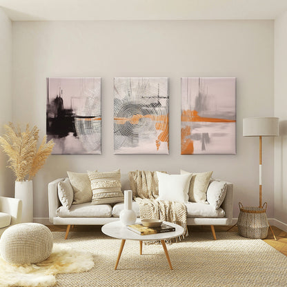 3pcs Abstract Grey Black Orange Wood Rings Wall Art Set Canvas Framed 50x70cm - High Quality Print 100% Australian Made Wall Canvas Ready to Hang