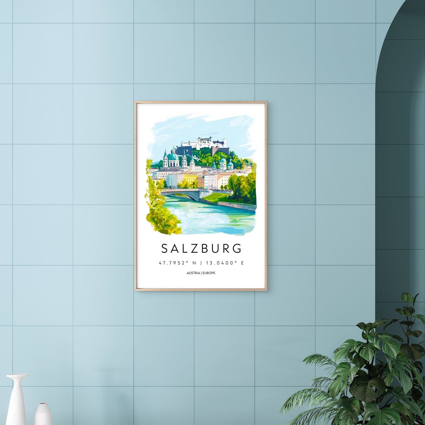 Salzburg Austria Watercolor Decor Travel Poster Print Wall Art