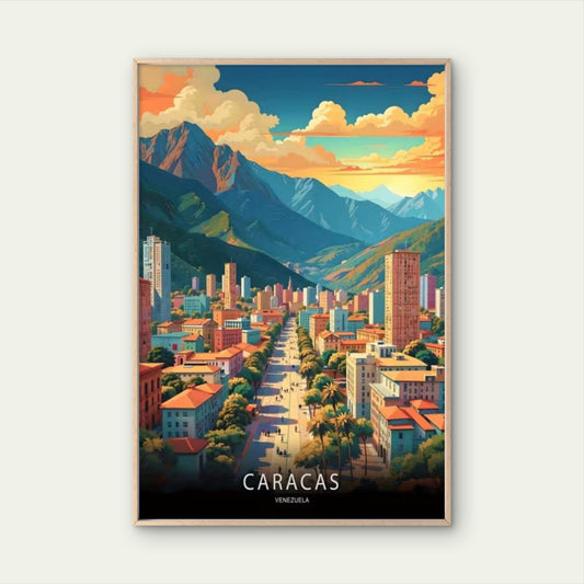 Caracas Venezuela Minimalist Design with Vibrant Travel Poster Print Wall Art