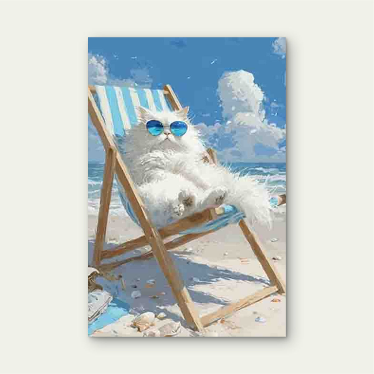 Relaxed Cat with Beach Vibes Metal Print Ready to Hang