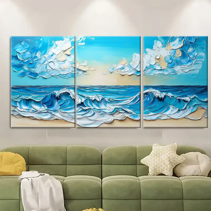 3pcs Blue Sky And Waves Metal Print Ready to Hang Art