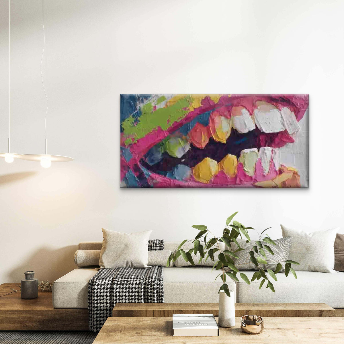 Abstract Lips Colorful Lipstick Wall Art Canvas Office Home Room Framed 120x60cm