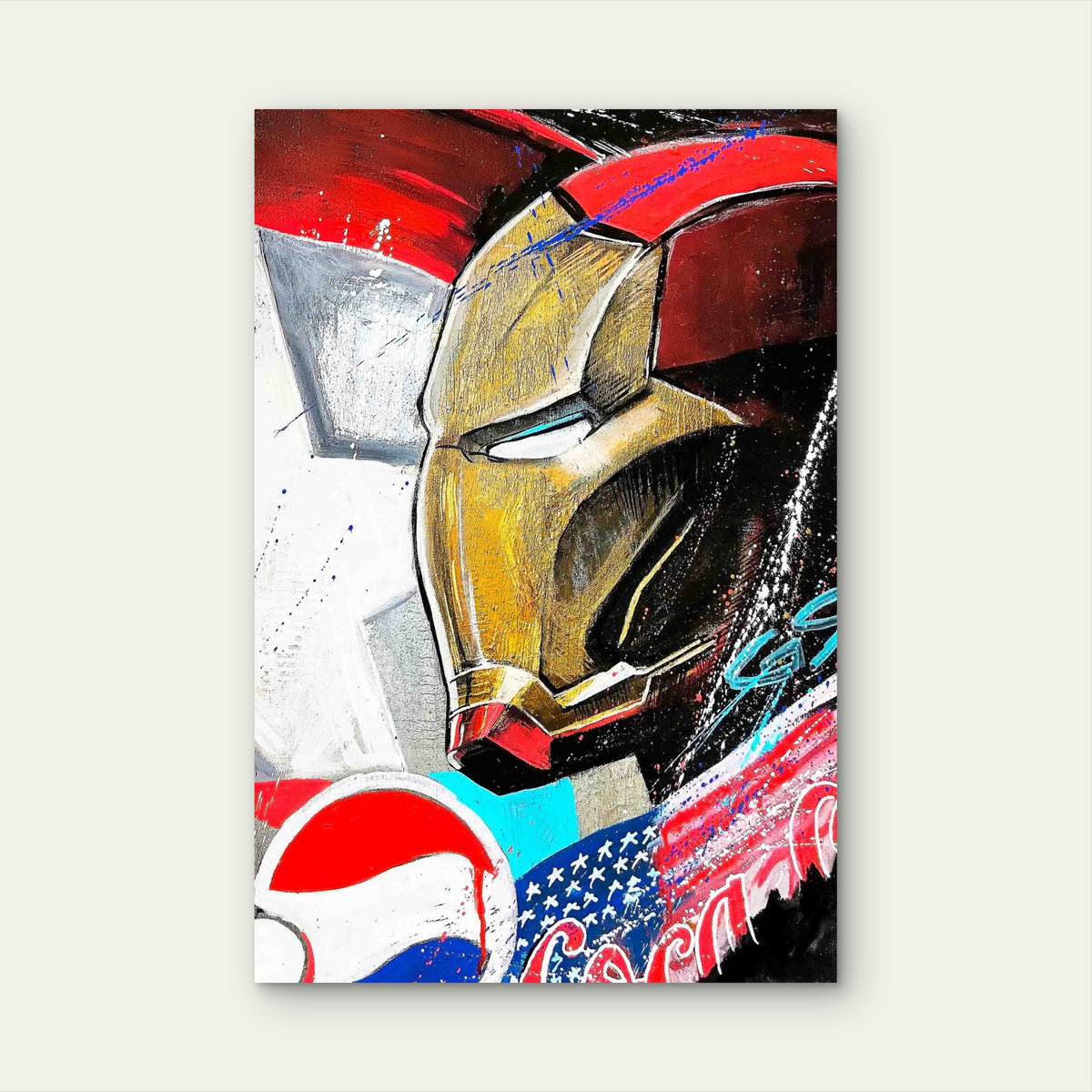 Urban Metallic Gold Mech Graffiti Hero 60x90cm Metal Print Ready to Hang