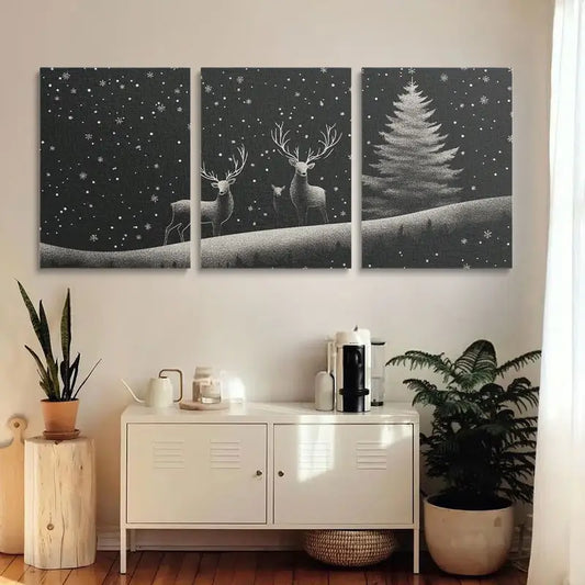 3pcs Black & White Print with Starry Night Sky, Pine Trees Metal Print Ready to Hang Art