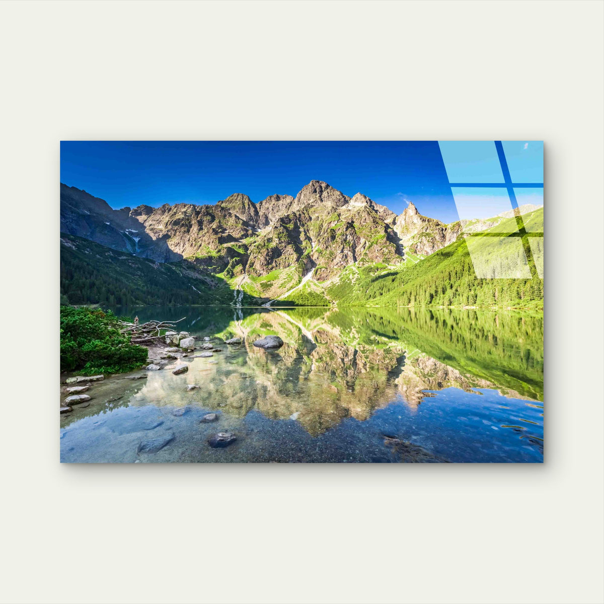 Mountain Lake Reflectio Tempered Glass Printing Wall Art Australian Made Quality