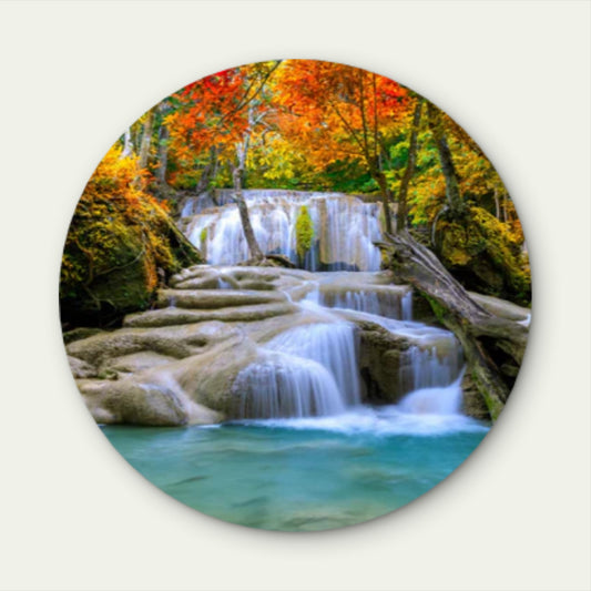 Waterfall In Autumn Acrylic Glass Rounded Print Tempered Glass Wall Art 100% Made in Australia Ready to Hang