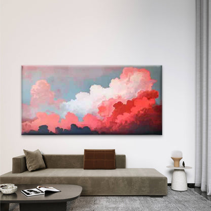 Pink & Red Cloud Sky Wall Art Canvas Office Home Room Framed 120x60cm