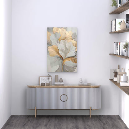 Abstract Gold & Silver Leaves 60x90cm Metal Print Ready to Hang