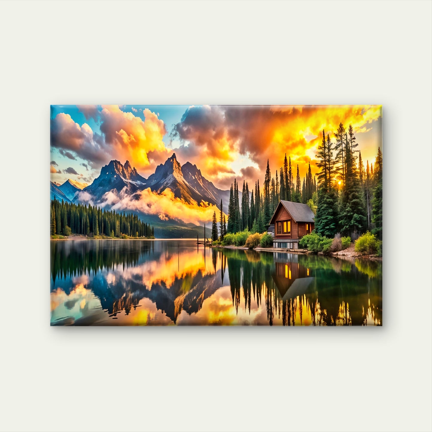 Golden Hour Sky Lake Wooden House Wall Art Decor 100% Australian Made