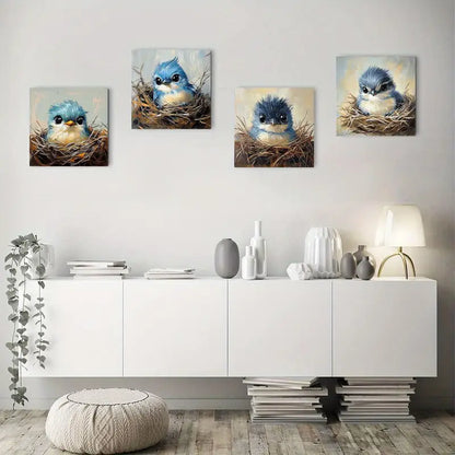 4pcs Blue Bird Nest Canvas Art Prints Wall Art Canvas Framed