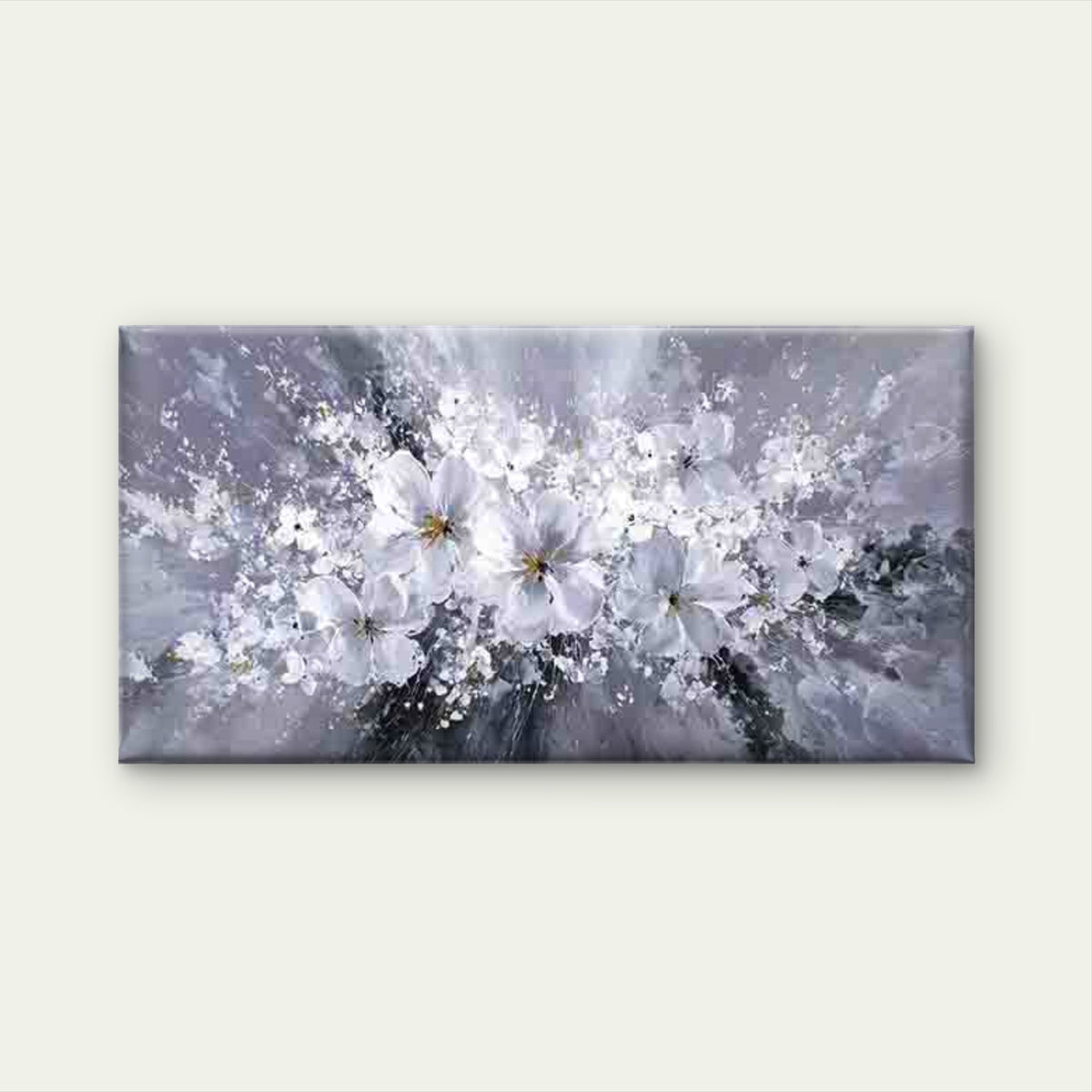White Flowers Bursting Wall Art Canvas Office Home Room Framed 120x60cm