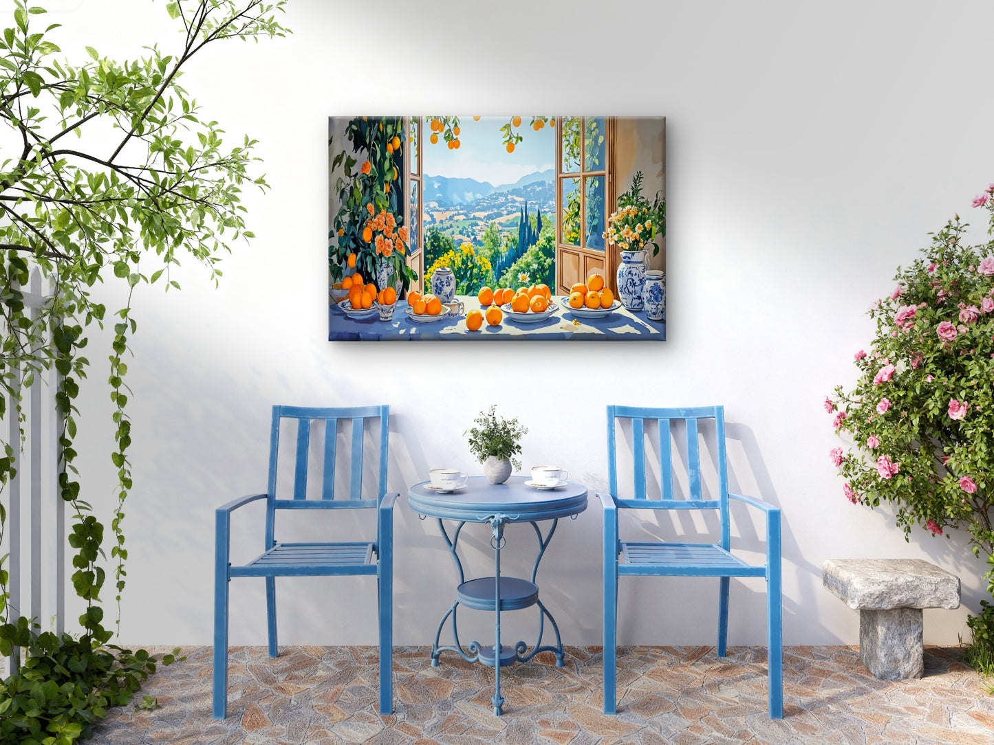 Mountains Through Orange Table Window Wall Art Decor 100% Australian Made