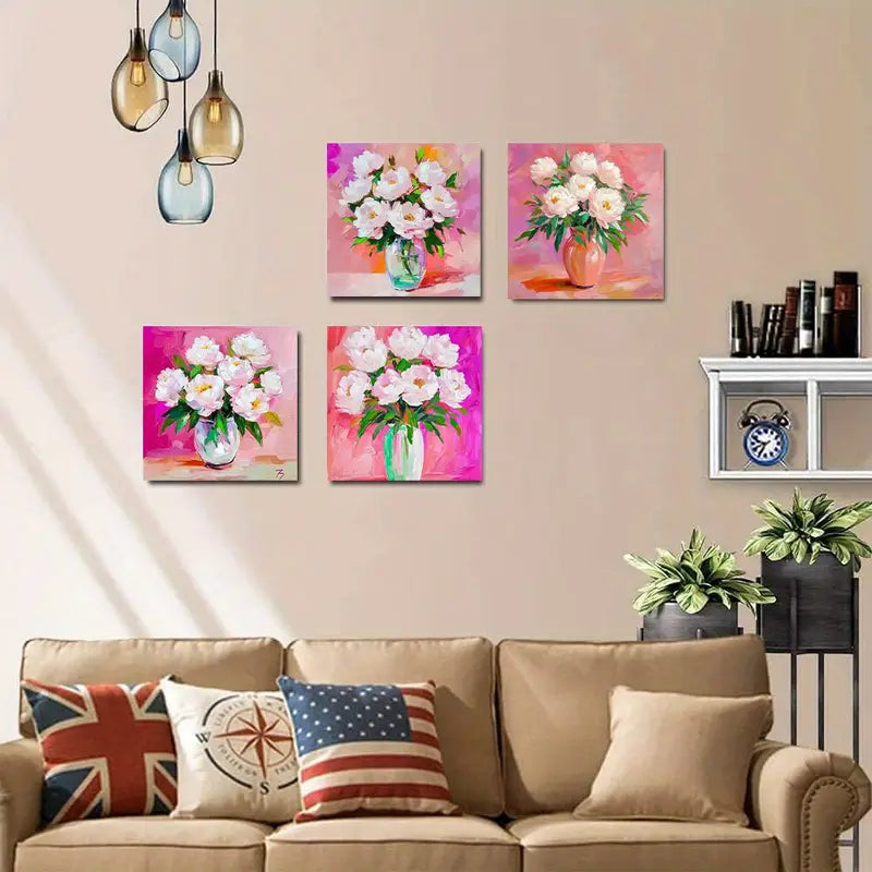 4pcs  Colorful Flower Classic Floral  CFC Wall Art Canvas Framed