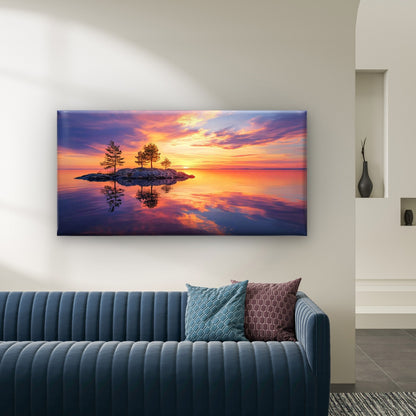 Island In Painted Skies Wall Art Canvas Office Home Room Framed 120x60cm