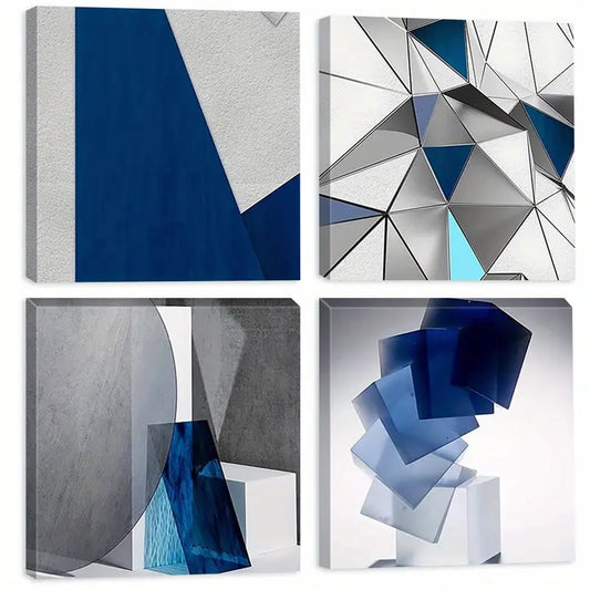 4pcs Three-Dimensional Paint Geometric Figure  Wall Art Canvas Framed