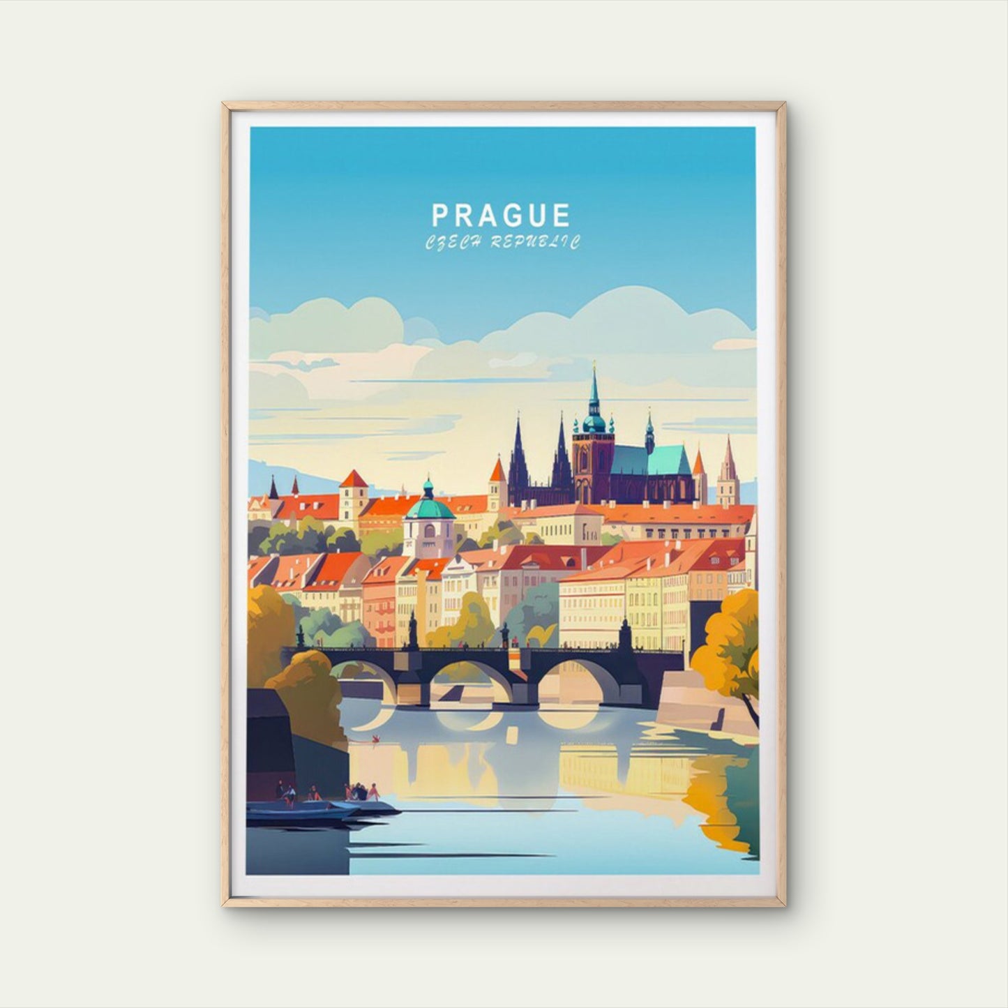 Prague Czech Republic, Bridge & Houses Travel Poster Print Wall Art