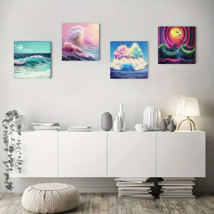4pcs Ocean Wav Picture  Wall Art Canvas Framed