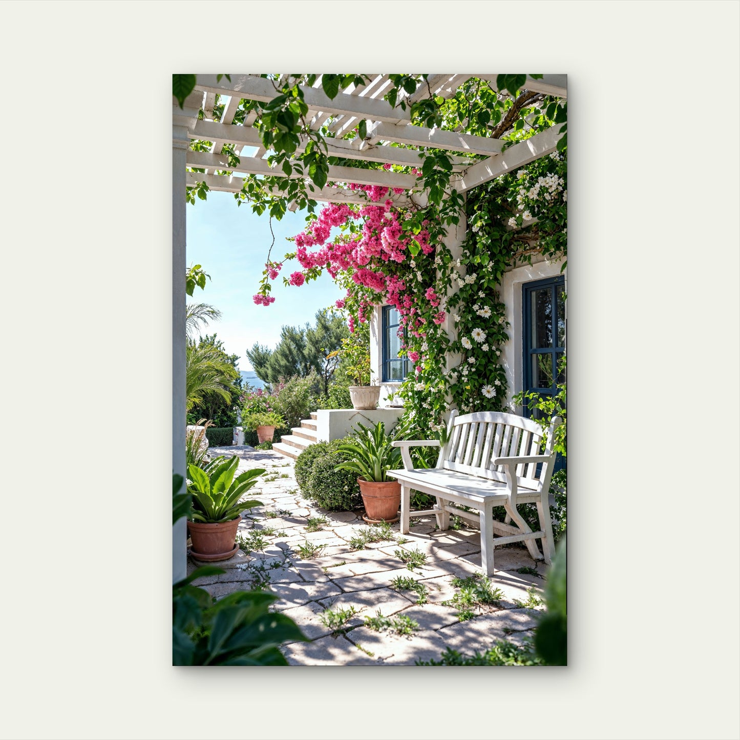 Beautiful Santorini Garden 60x90cm Metal Print Ready to Hang