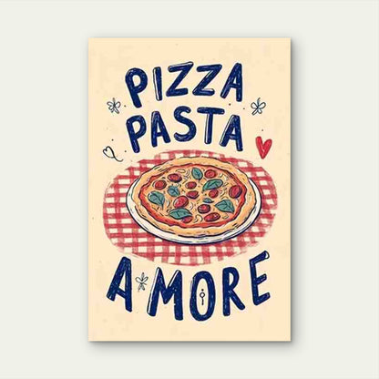 Pizza Pasta & Italian Phrases PIZZA PASTA PASTA & AMORE 60x90cm Metal Print Ready to Hang
