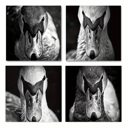 4pcs Swan Modern Black And White Wall Art Canvas Framed