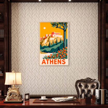 Athens Greece Acropolis Vintage Travel Poster Print Wall Art