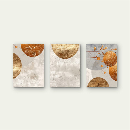 3pcs Modern Mid Century Moon Boho Oran Wall Art Set Canvas Framed 50x70cm - High Quality Print 100% Australian Made Wall Canvas Ready to Hang
