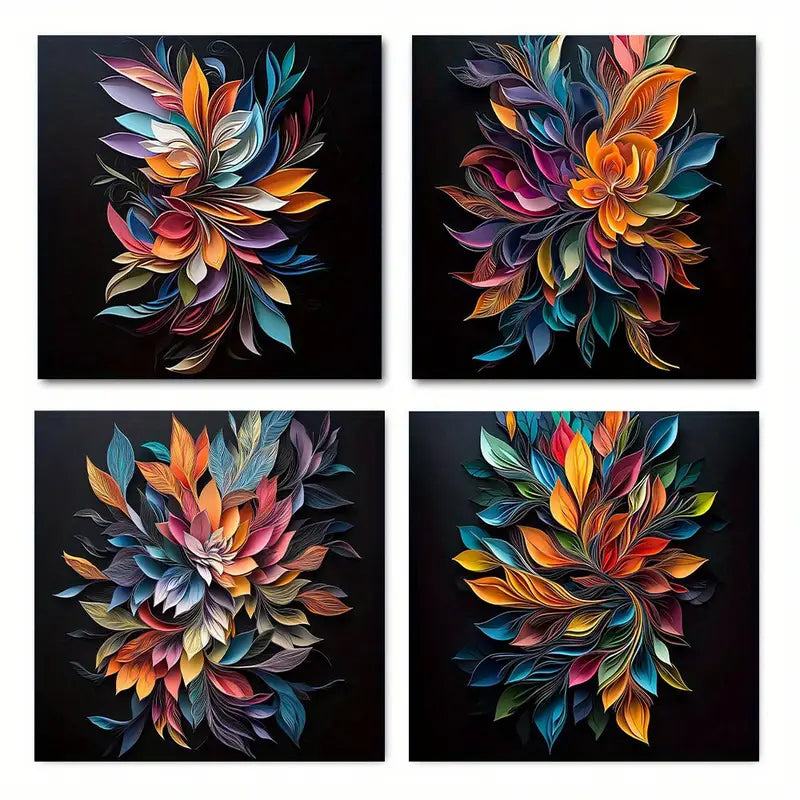 4pcs   Modern Abstract Flower AF  Wall Art Canvas Framed